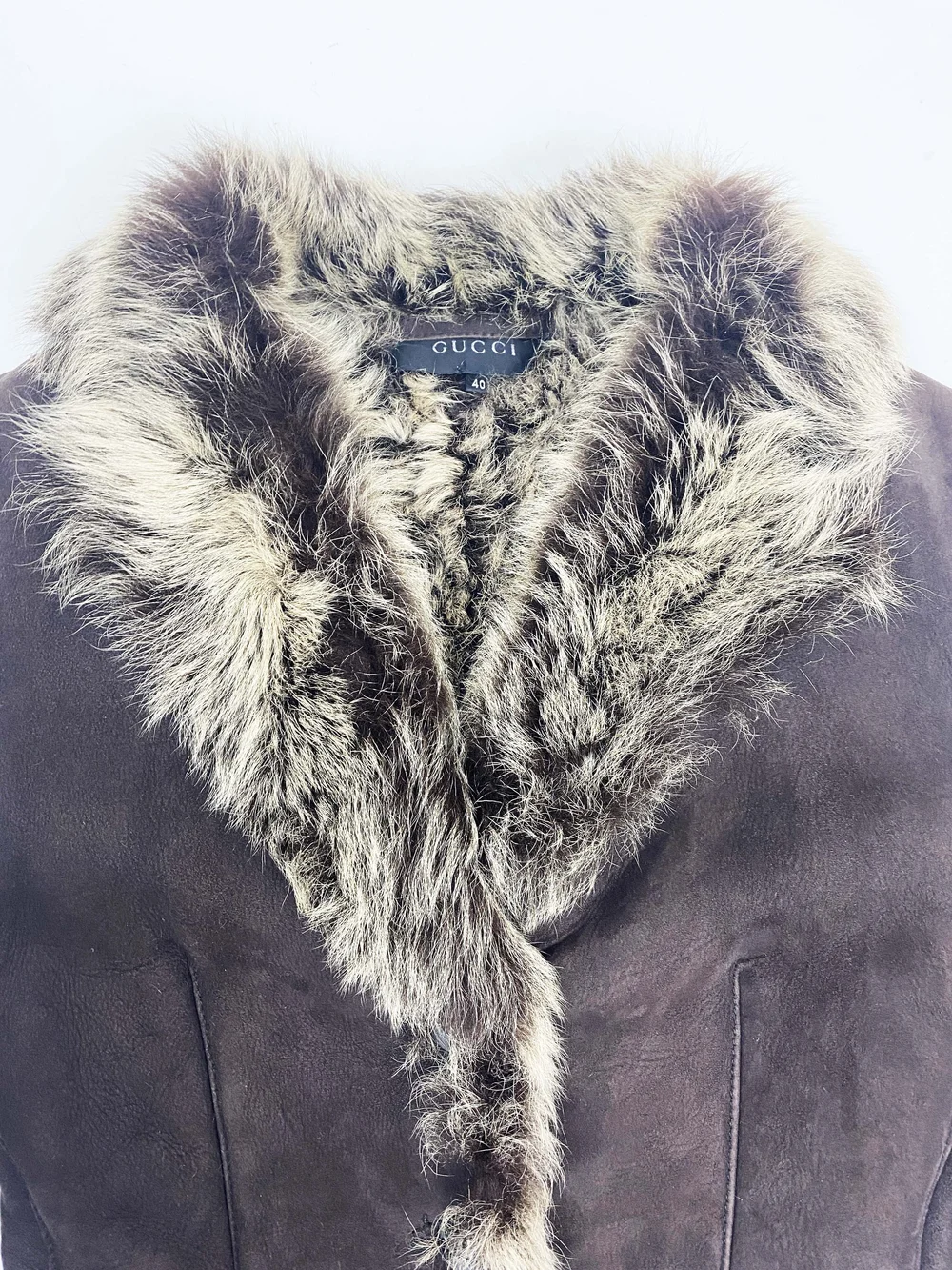 Gucci brown suede shearling jacket — JAMES VELORIA